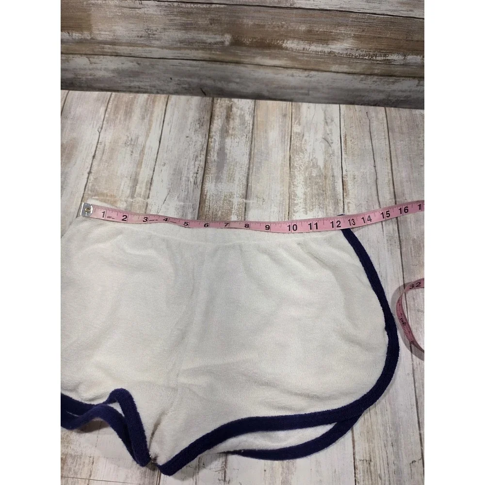 Vintage Bonwit Teller Terry Cloth Dolphin Shorts White Navy Blue Retro Womens